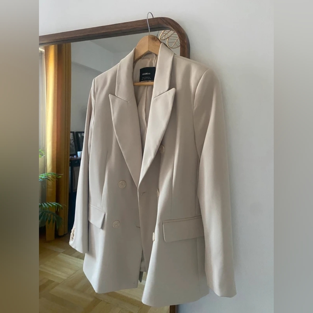 Cream Double-Breasted Blazer